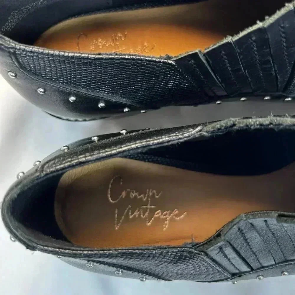 Crown Vintage Kavita Size 6.5M Boot Ankle Black Stud Embellished Western - Picture 5 of 8